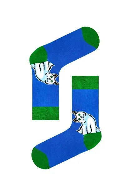 Blue & Green Color-Block Cat Socks